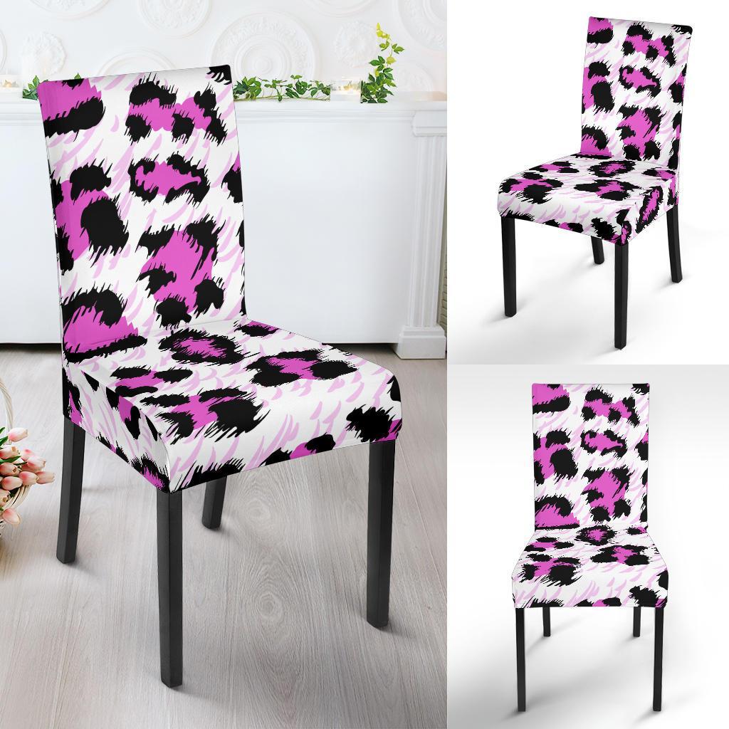 Leopard Pink Skin Print Dining Chair Slipcover-JTAMIGO.COM