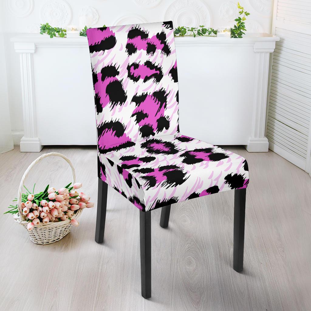 Leopard Pink Skin Print Dining Chair Slipcover-JTAMIGO.COM
