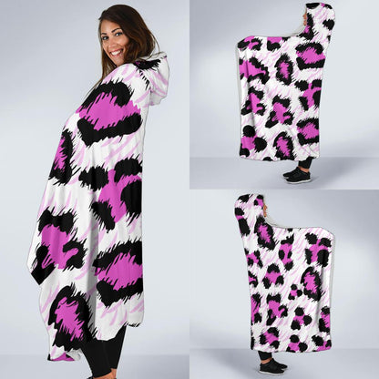 Leopard Pink Skin Print Hooded Blanket-JTAMIGO.COM