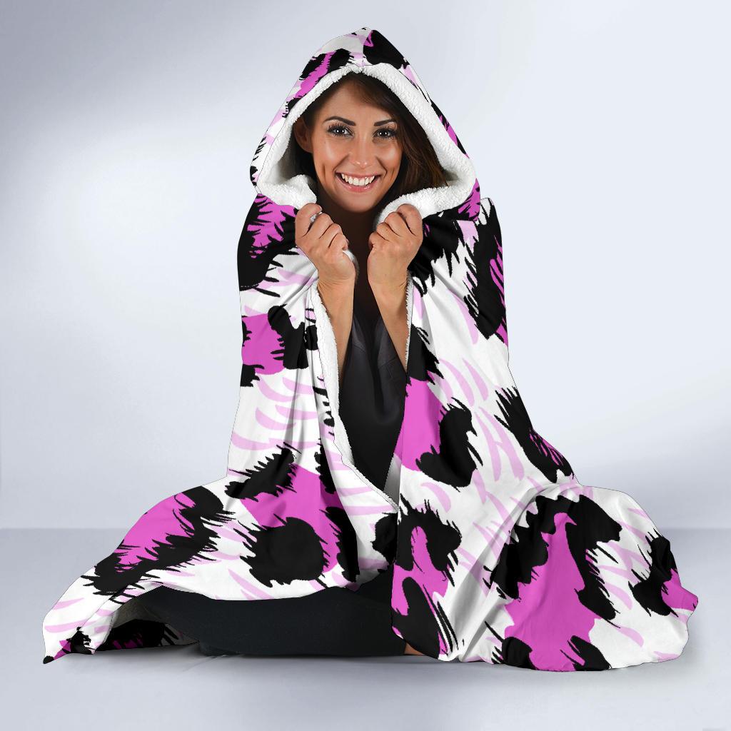 Leopard Pink Skin Print Hooded Blanket-JTAMIGO.COM