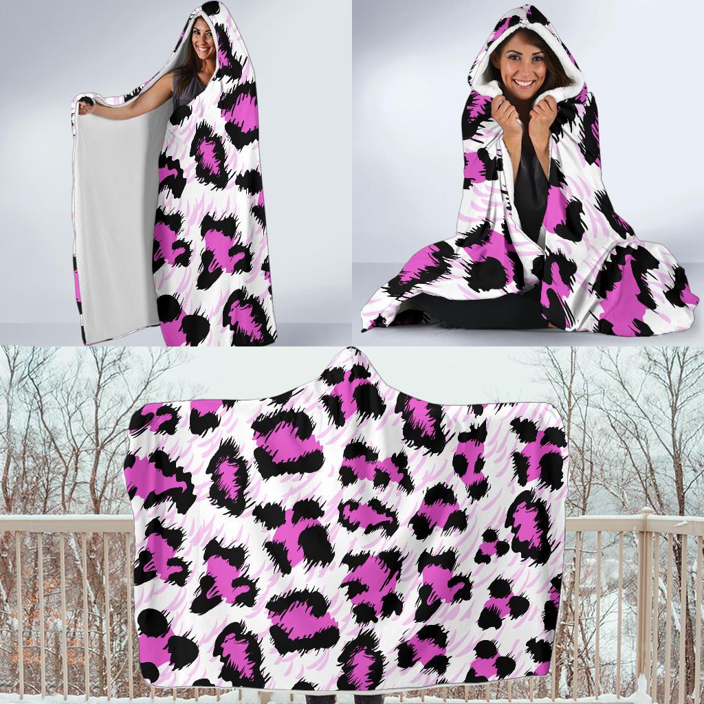 Leopard Pink Skin Print Hooded Blanket-JTAMIGO.COM