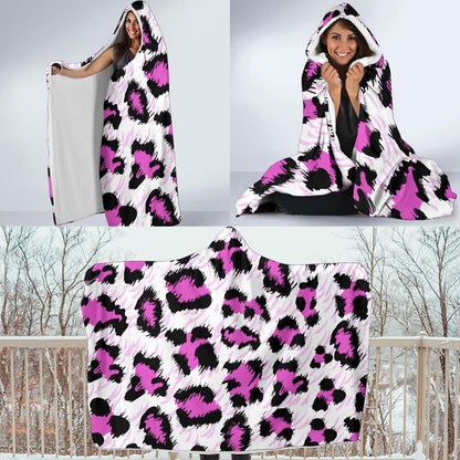 Leopard Pink Skin Print Hooded Blanket-JTAMIGO.COM