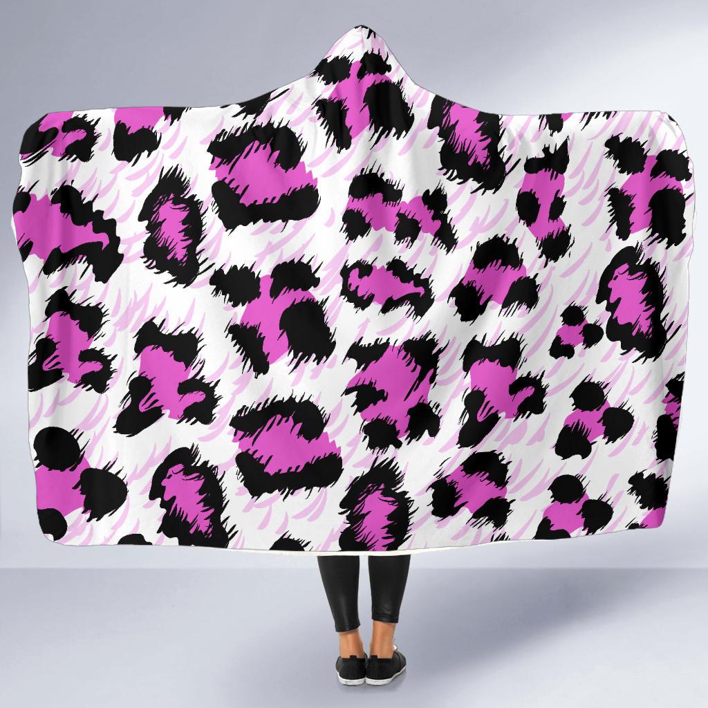 Leopard Pink Skin Print Hooded Blanket-JTAMIGO.COM