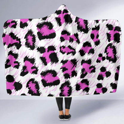 Leopard Pink Skin Print Hooded Blanket-JTAMIGO.COM