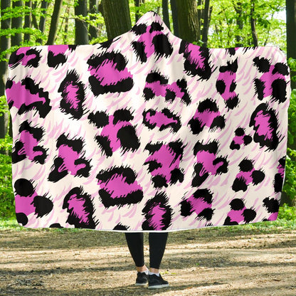Leopard Pink Skin Print Hooded Blanket-JTAMIGO.COM
