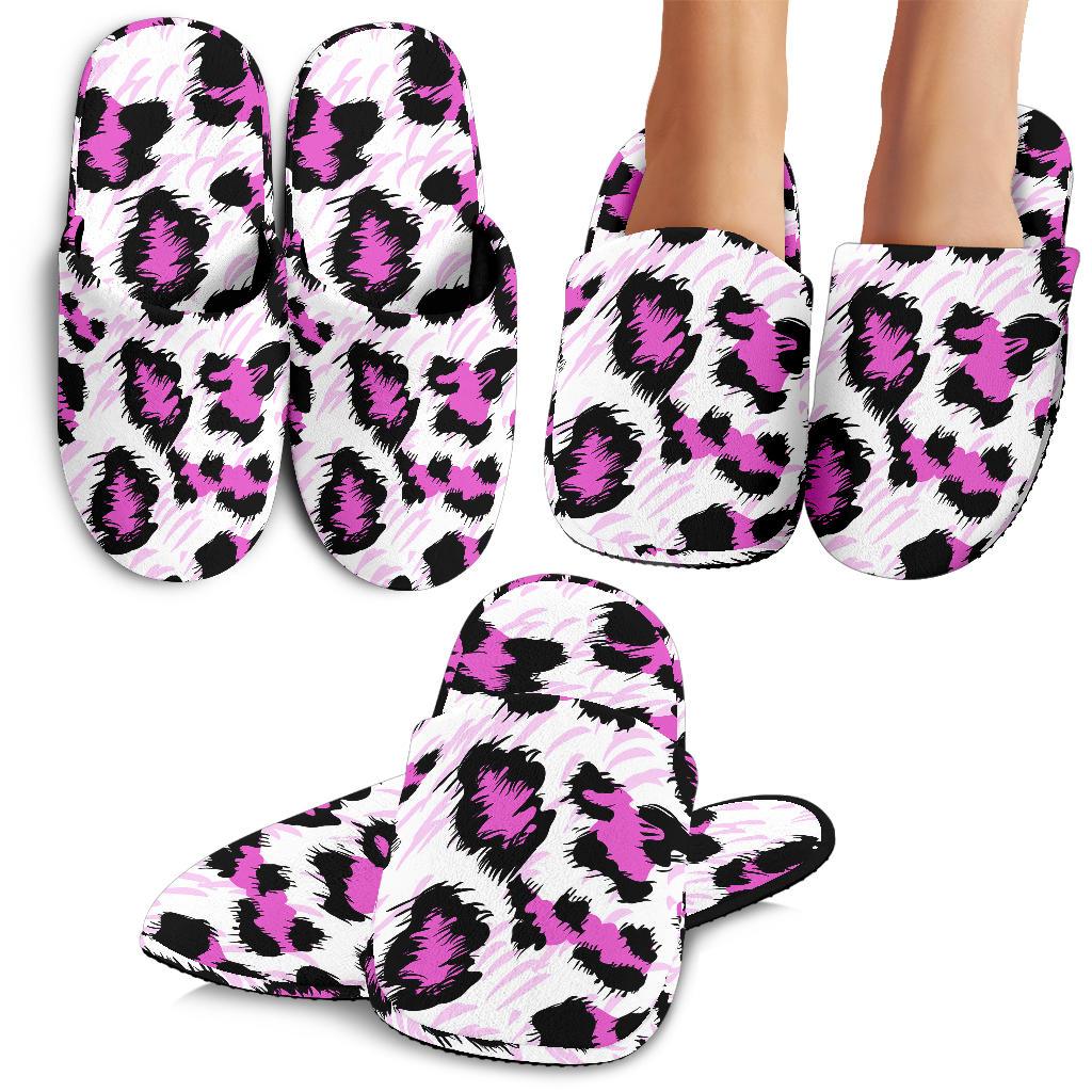 Leopard Pink Skin Print House Slippers