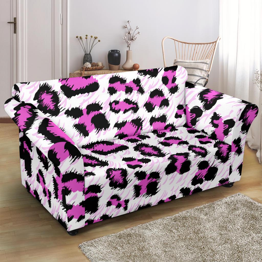 Leopard Pink Skin Print Loveseat Slipcover-JTAMIGO.COM