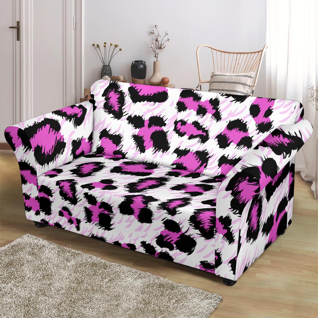 Leopard Pink Skin Print Loveseat Slipcover-JTAMIGO.COM