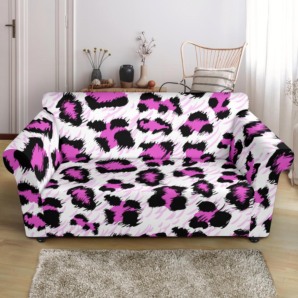 Leopard Pink Skin Print Loveseat Slipcover-JTAMIGO.COM