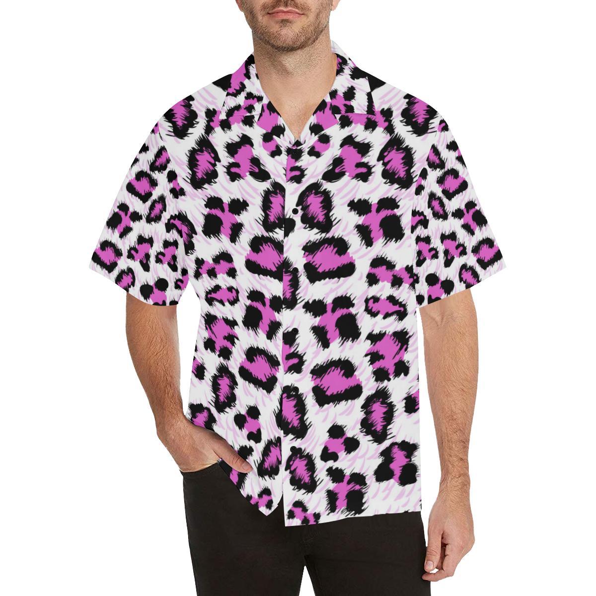 Leopard Pink Skin Print Men Aloha Hawaiian Shirt