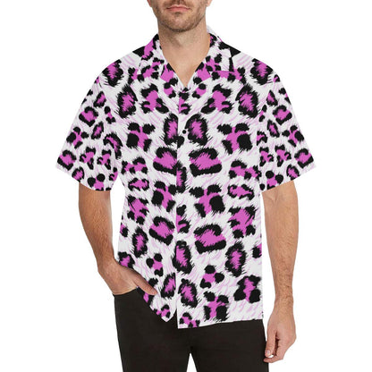 Leopard Pink Skin Print Men Aloha Hawaiian Shirt