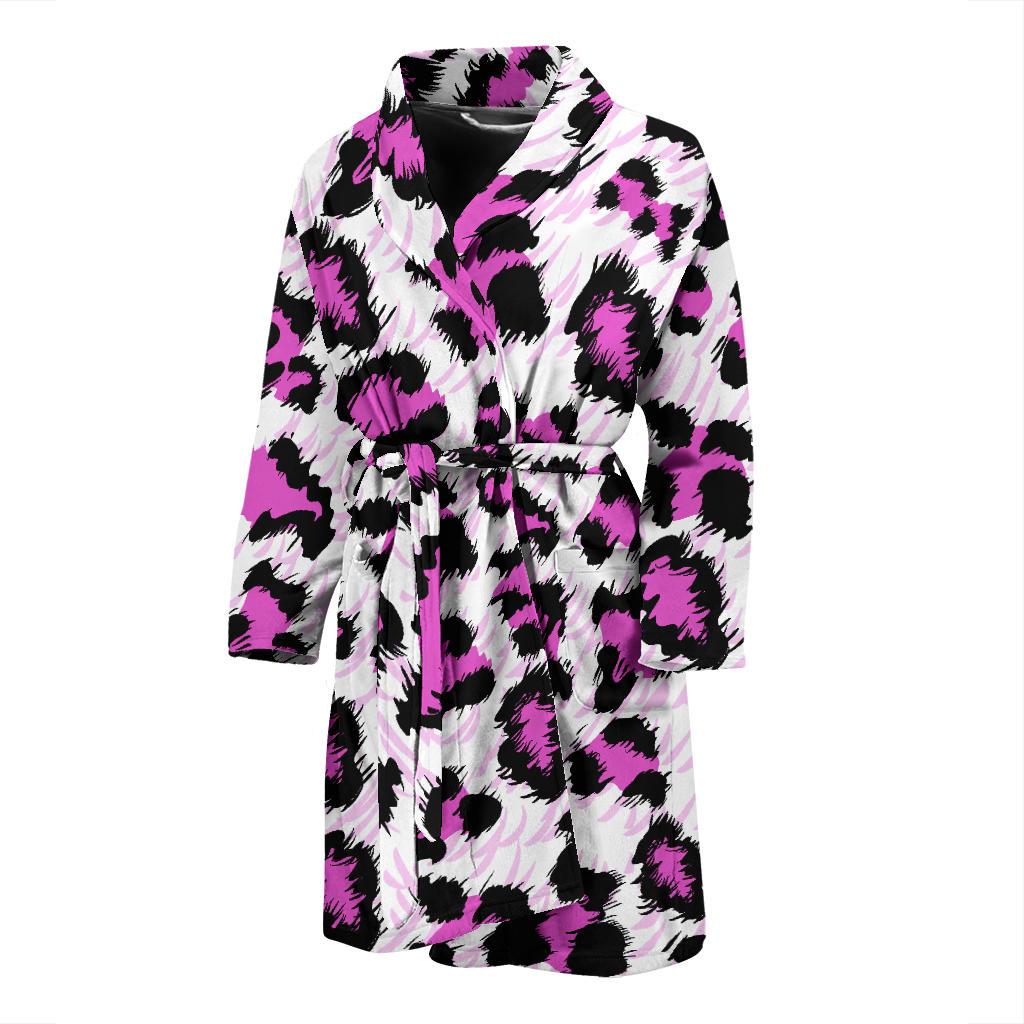 Leopard Pink Skin Print Men Bath Robe-JTAMIGO.COM