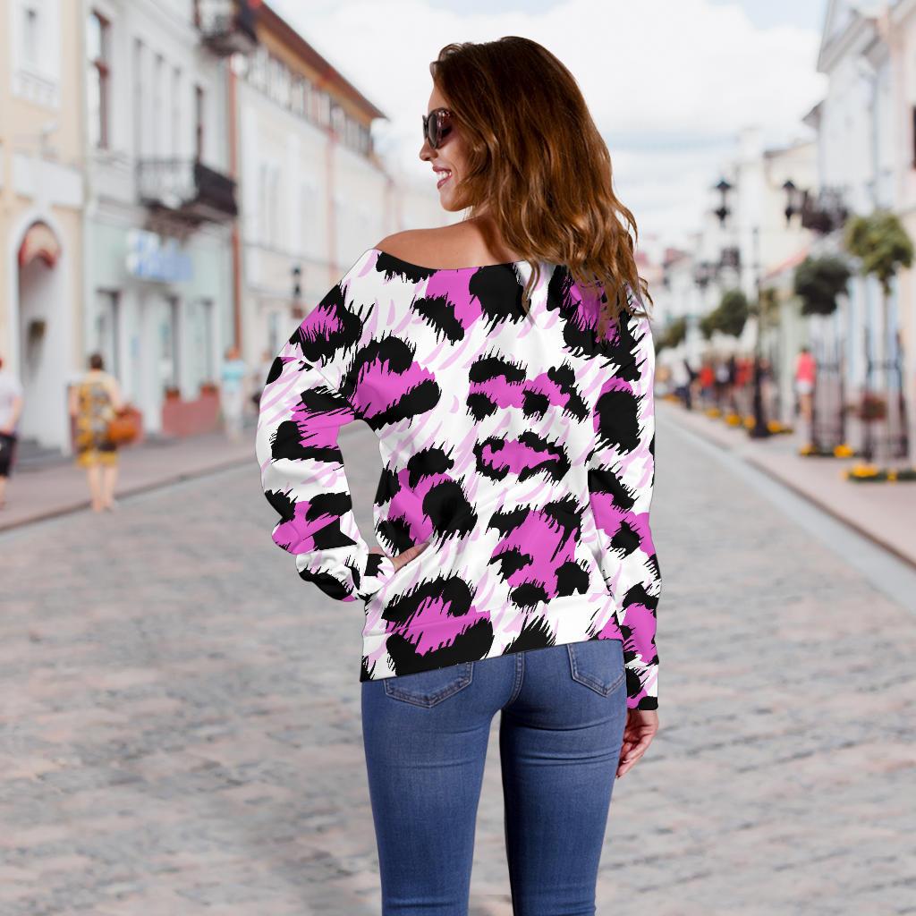Leopard Pink Skin Print Off Shoulder Sweatshirt