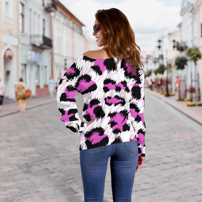 Leopard Pink Skin Print Off Shoulder Sweatshirt
