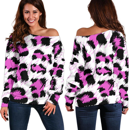 Leopard Pink Skin Print Off Shoulder Sweatshirt