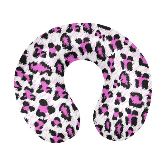 Leopard Pink Skin Print U-Shaped Travel Neck Pillow-JTAMIGO.COM