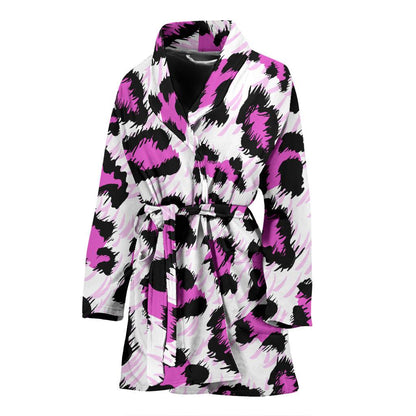 Leopard Pink Skin Print Women Bath Robe-JTAMIGO.COM