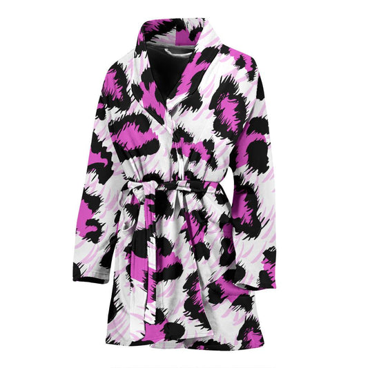 Leopard Pink Skin Print Women Bath Robe-JTAMIGO.COM