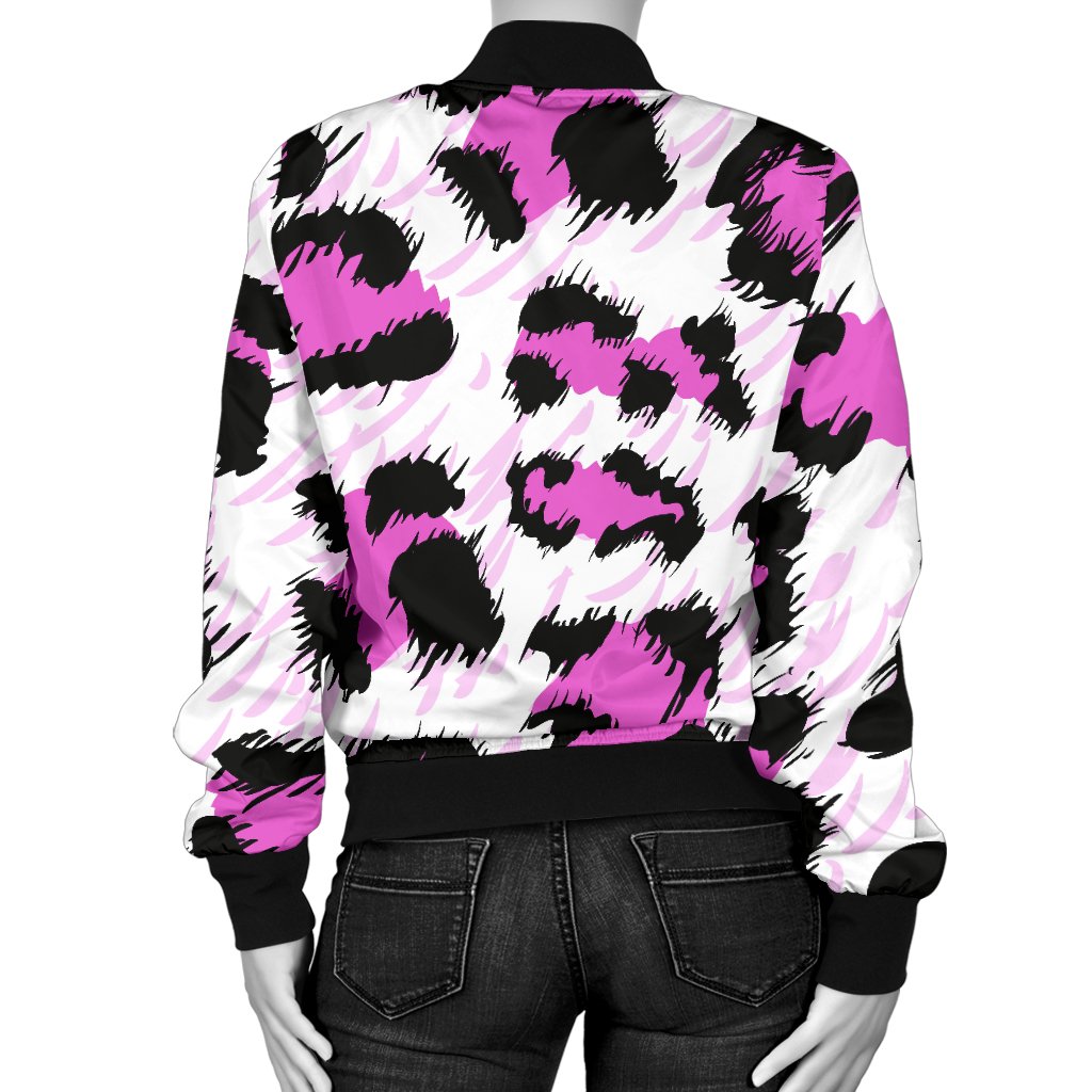 Leopard Pink Skin Print Women Casual Bomber Jacket
