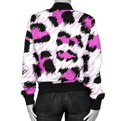 Leopard Pink Skin Print Women Casual Bomber Jacket