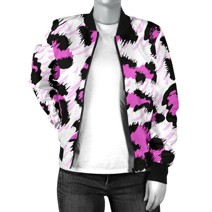 Leopard Pink Skin Print Women Casual Bomber Jacket