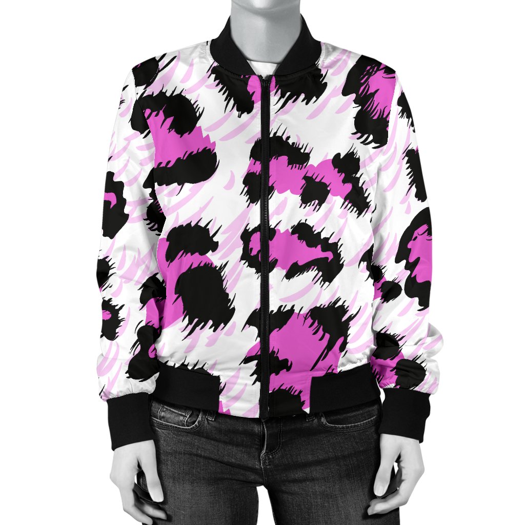 Leopard Pink Skin Print Women Casual Bomber Jacket