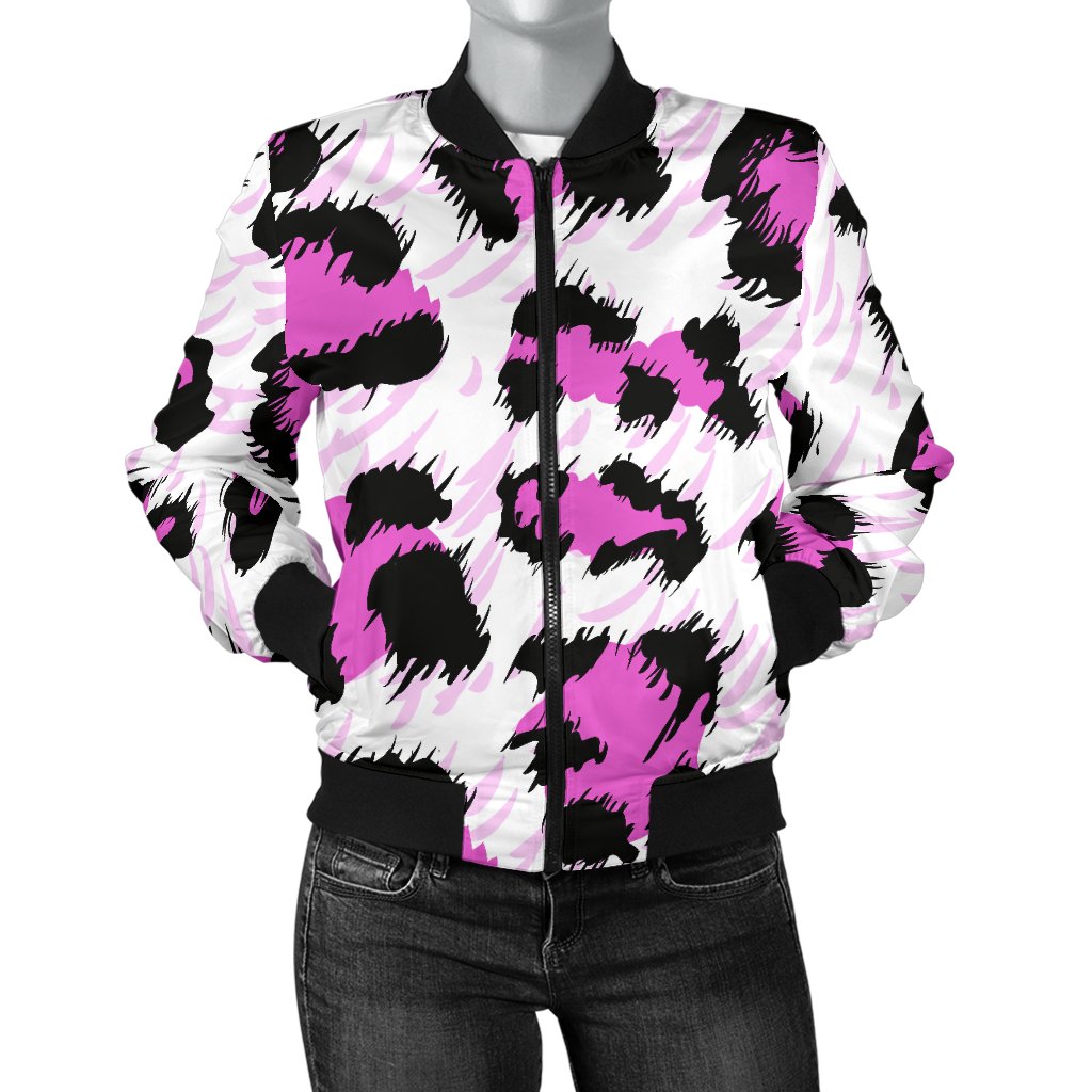 Leopard Pink Skin Print Women Casual Bomber Jacket