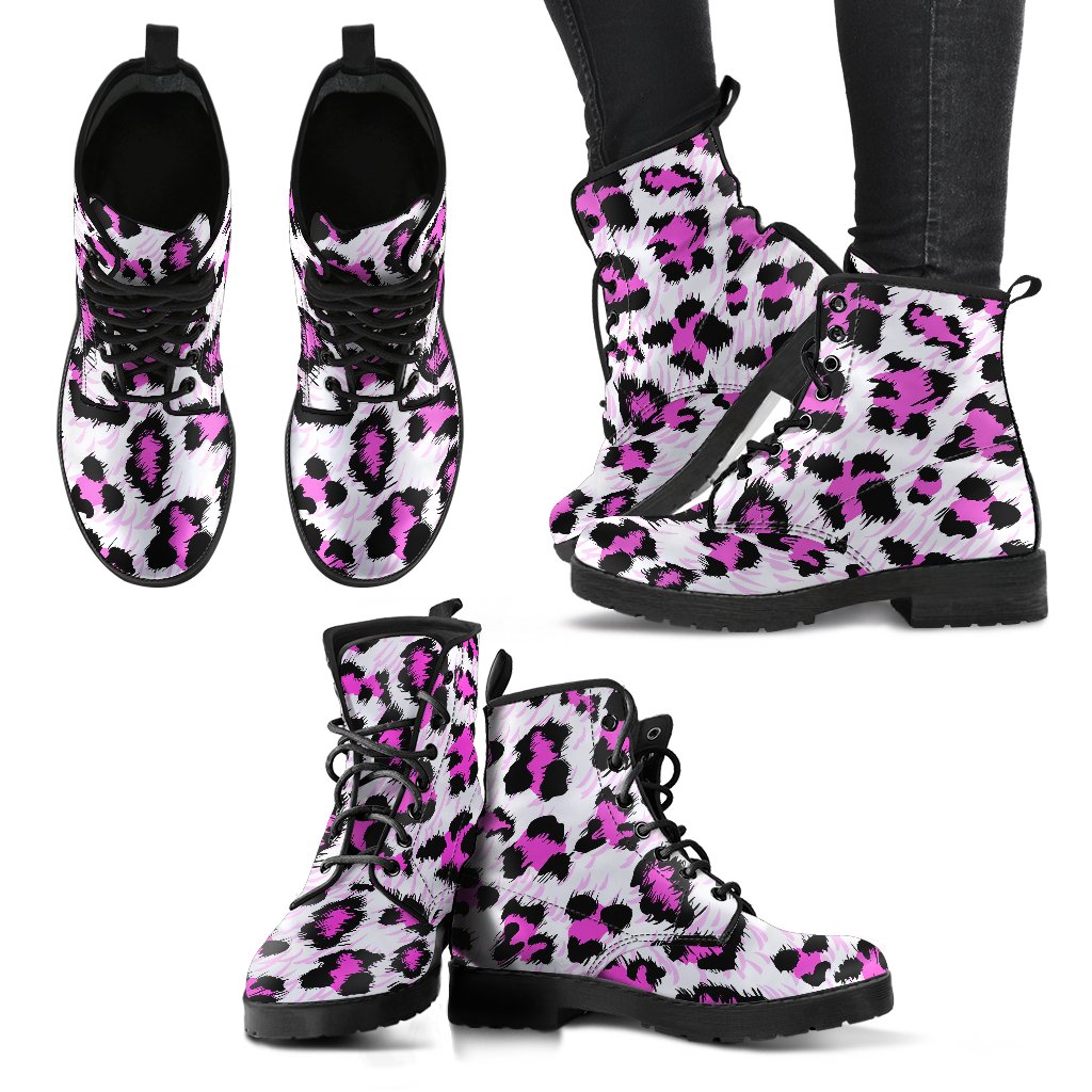 Leopard Pink Skin Print Women Leather Boots-JTAMIGO.COM