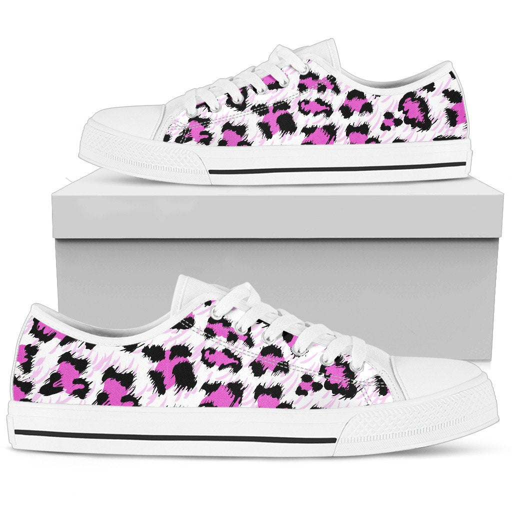 Leopard Pink Skin Print Women Low Top Shoes