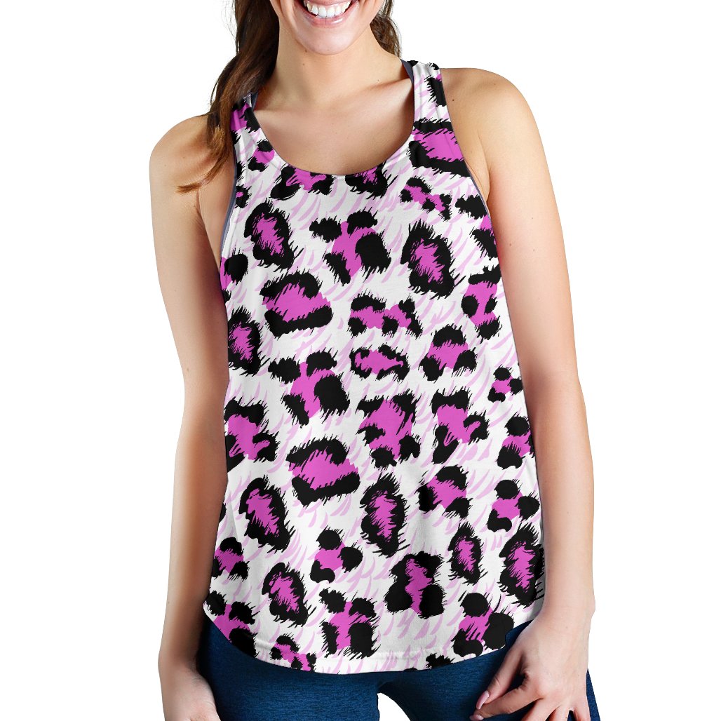 Leopard Pink Skin Print Women Racerback Tank Top