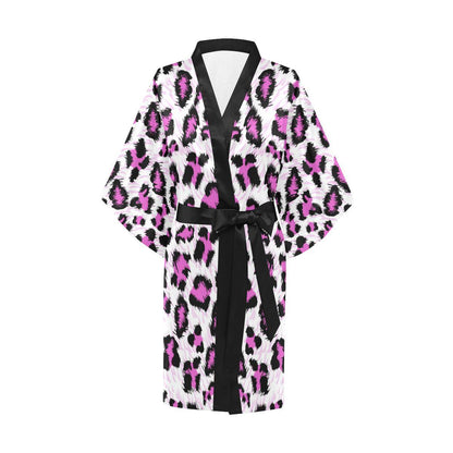 Leopard Pink Skin Print Women Short Kimono Robe