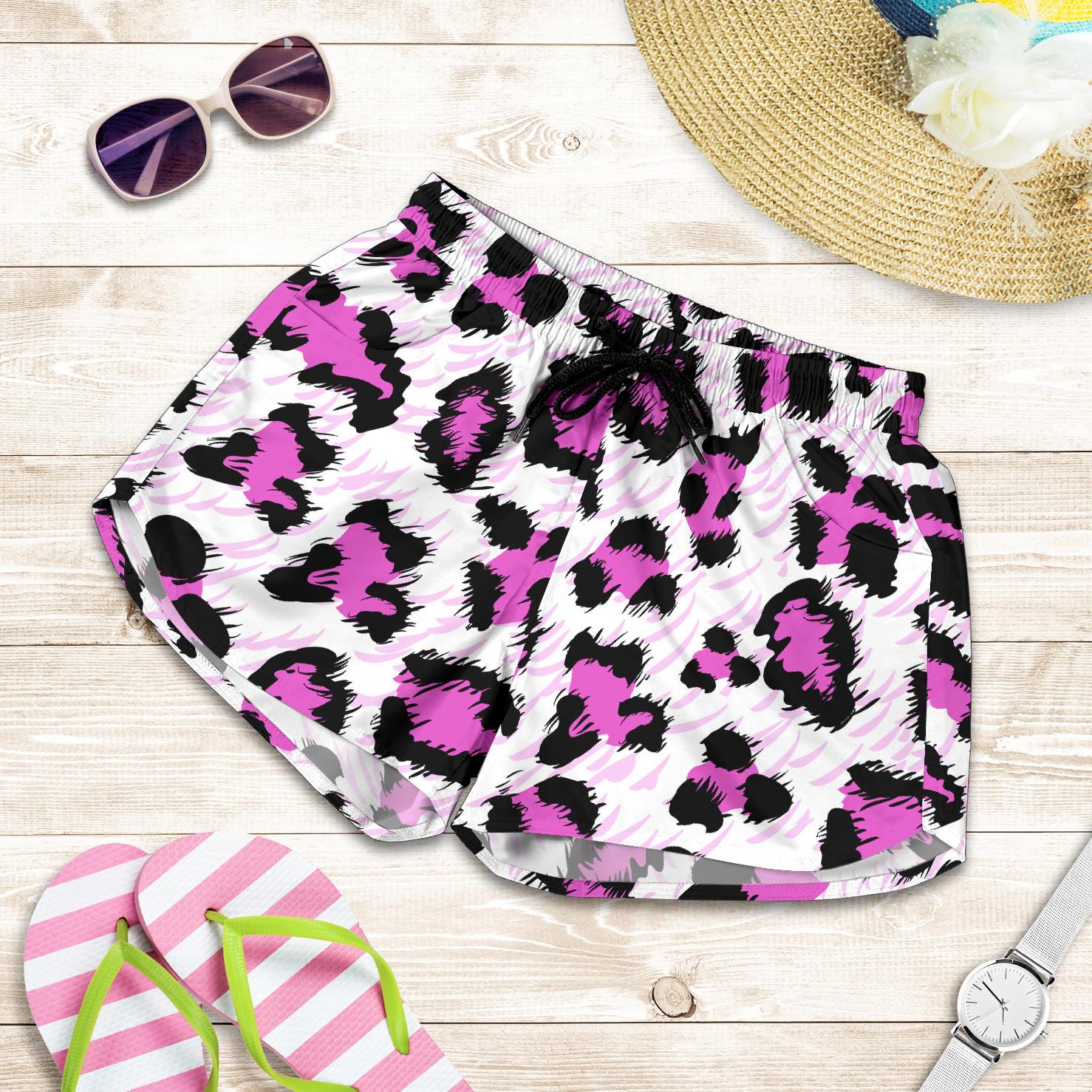 Leopard Pink Skin Print Women Shorts-JTAMIGO.COM