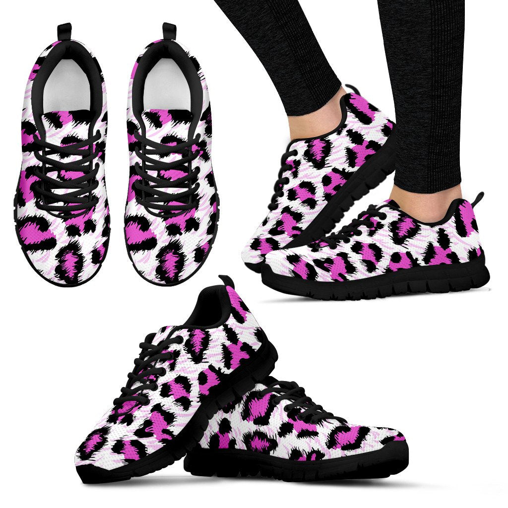 Leopard Pink Skin Print Women Sneakers Shoes