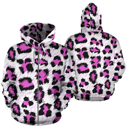 Leopard Pink Skin Print Zip Up Hoodie