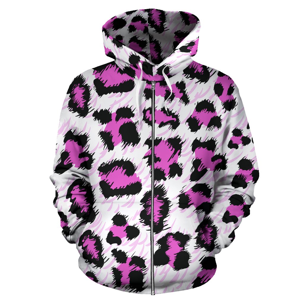 Leopard Pink Skin Print Zip Up Hoodie