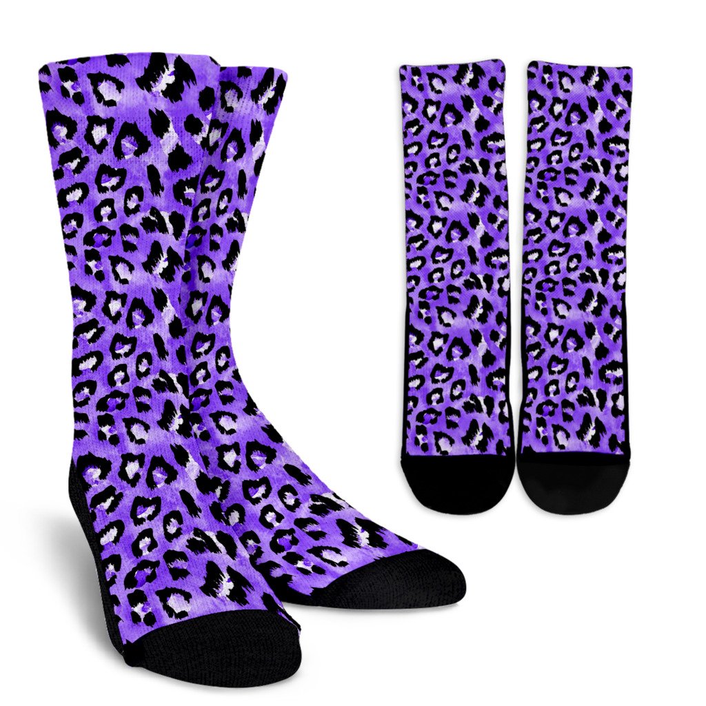 Leopard Purple Skin Print Crew Socks
