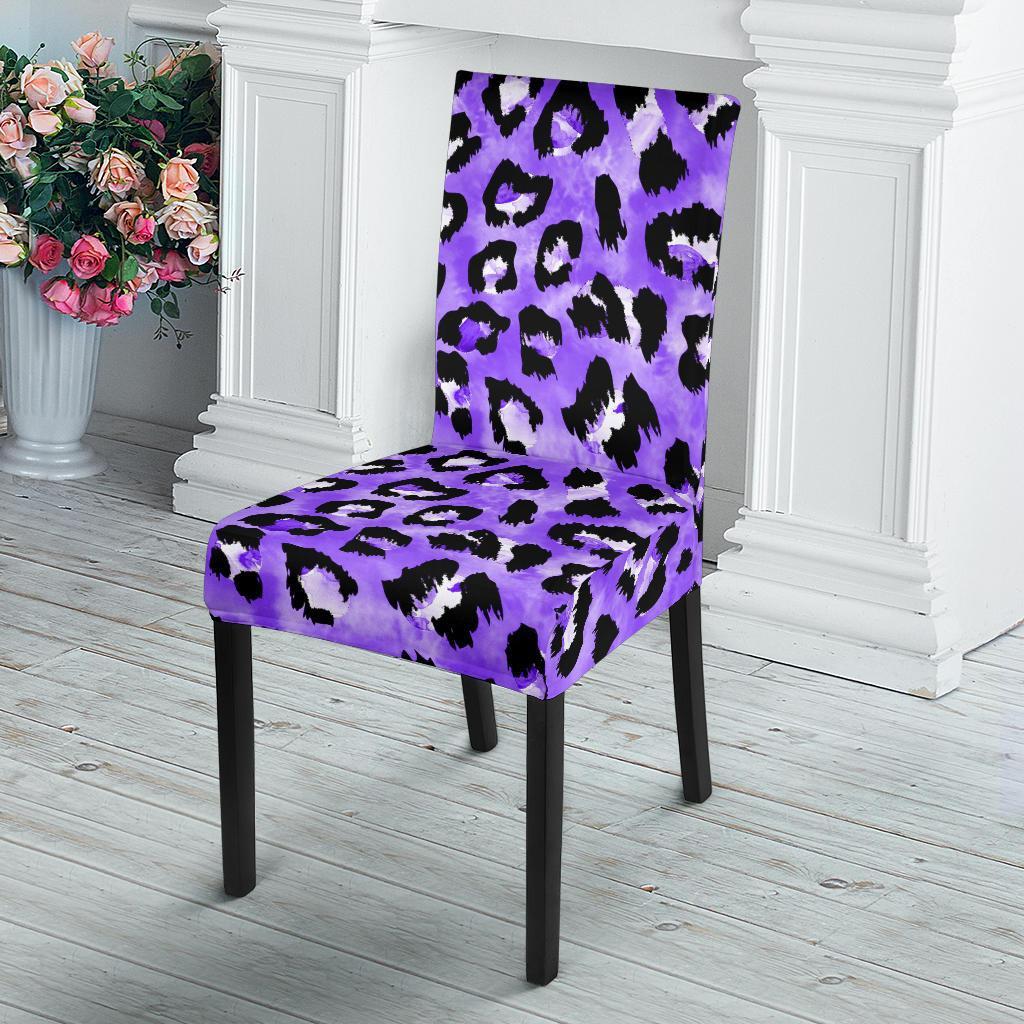 Leopard Purple Skin Print Dining Chair Slipcover-JTAMIGO.COM