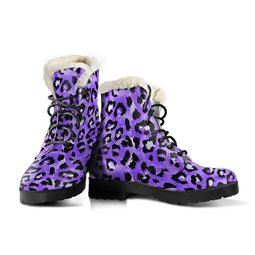 Leopard Purple Skin Print Faux Fur Leather Boots-JTAMIGO.COM