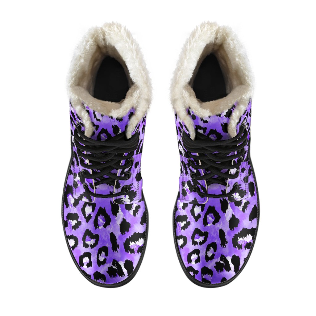 Leopard Purple Skin Print Faux Fur Leather Boots-JTAMIGO.COM