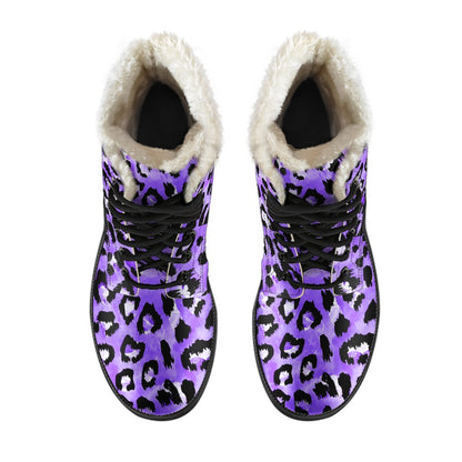Leopard Purple Skin Print Faux Fur Leather Boots-JTAMIGO.COM