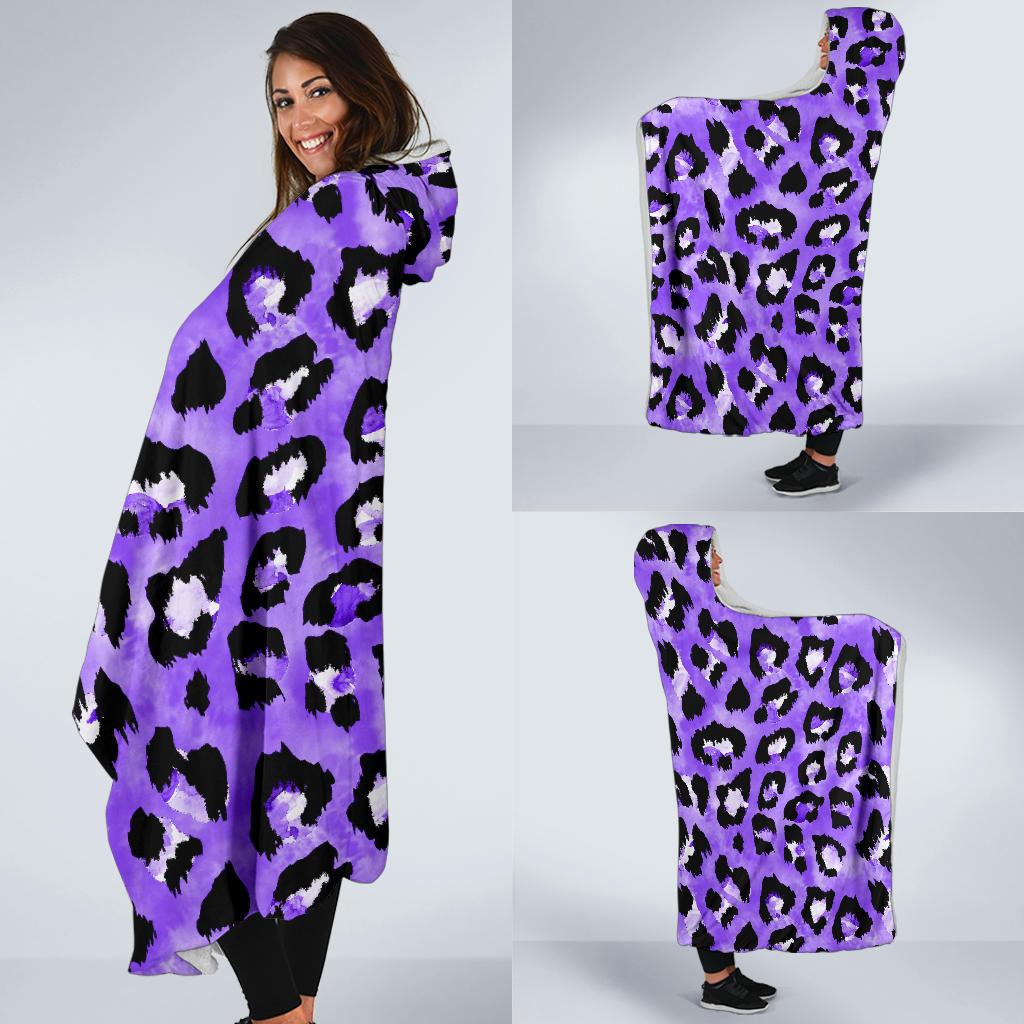 Leopard Purple Skin Print Hooded Blanket-JTAMIGO.COM