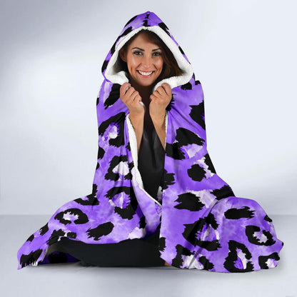 Leopard Purple Skin Print Hooded Blanket-JTAMIGO.COM