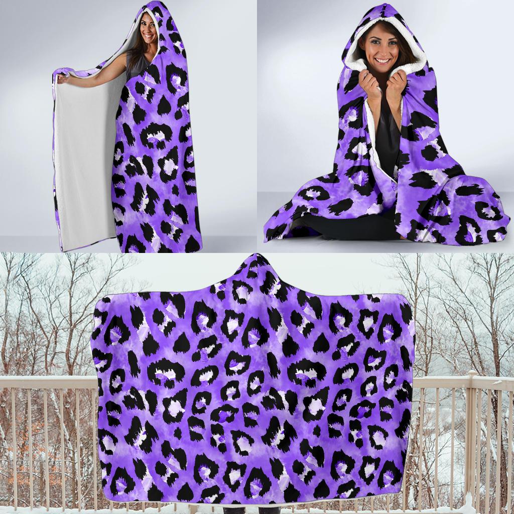 Leopard Purple Skin Print Hooded Blanket-JTAMIGO.COM