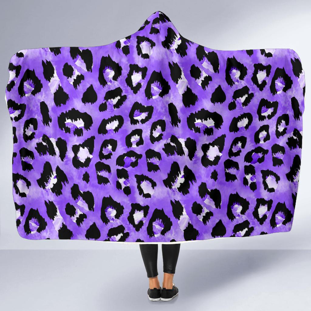 Leopard Purple Skin Print Hooded Blanket-JTAMIGO.COM