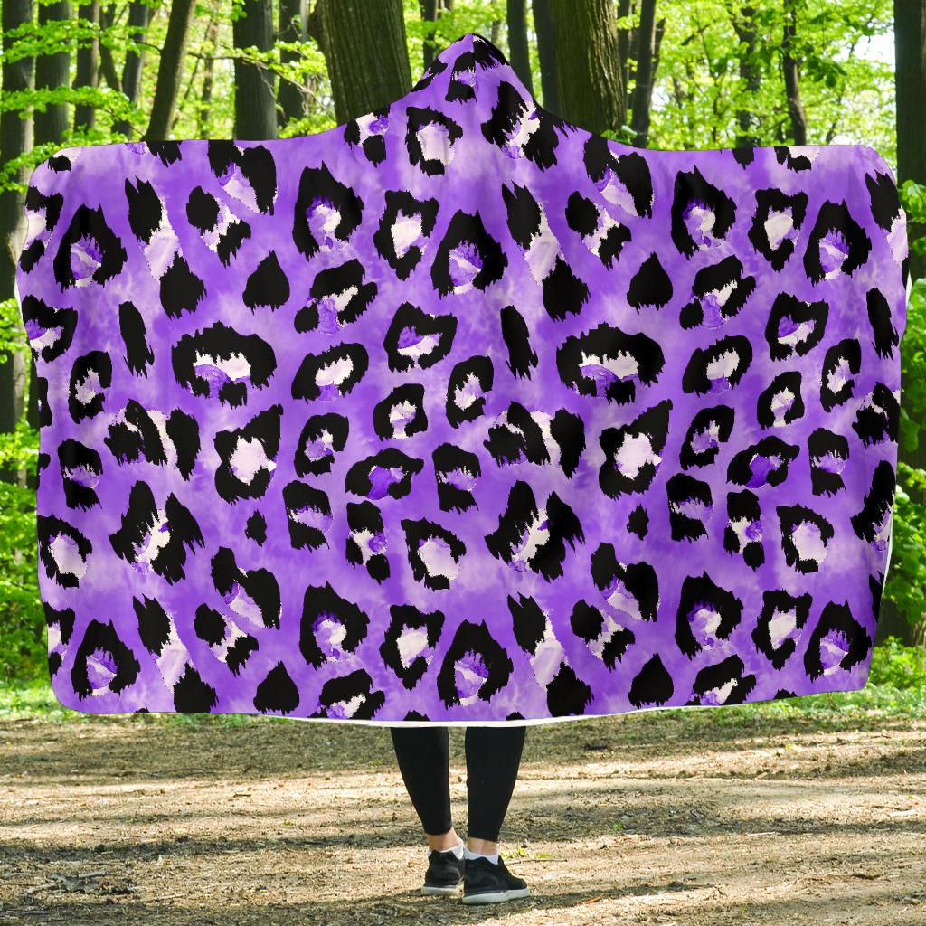 Leopard Purple Skin Print Hooded Blanket-JTAMIGO.COM