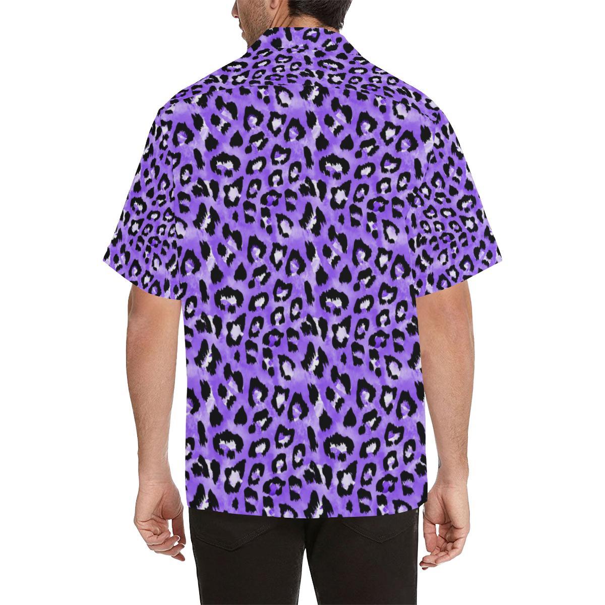 Leopard Purple Skin Print Men Aloha Hawaiian Shirt