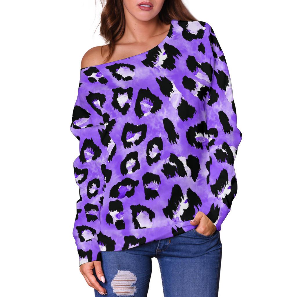 Leopard Purple Skin Print Off Shoulder Sweatshirt