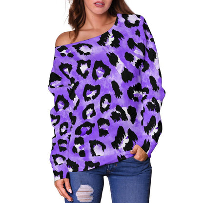 Leopard Purple Skin Print Off Shoulder Sweatshirt