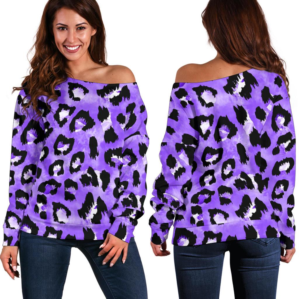 Leopard Purple Skin Print Off Shoulder Sweatshirt