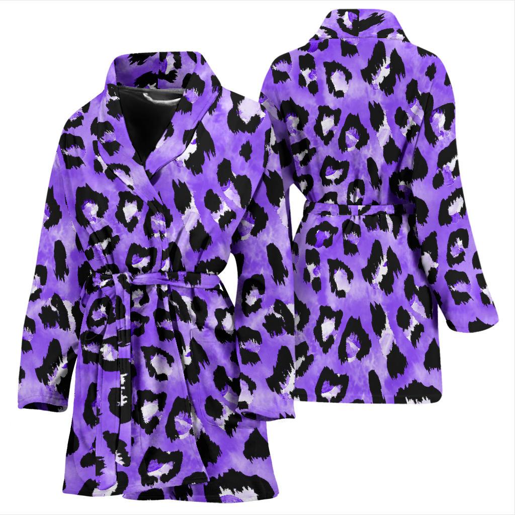 Leopard Purple Skin Print Women Bath Robe-JTAMIGO.COM